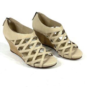 Eileen Fisher Sandals Womens 7 Beige Tan Caged Strappy Leather Wedge‎ Bohemian